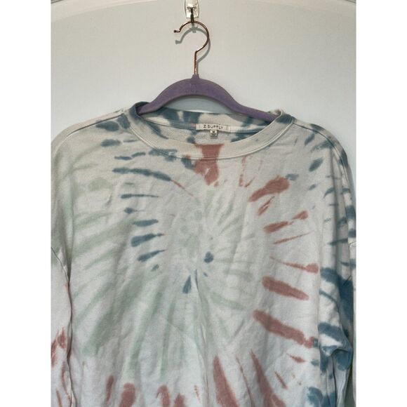 Z Supply Tie Dye Cropped Sweatshirt White Red Blue Size Medium - Picture 4 of 7